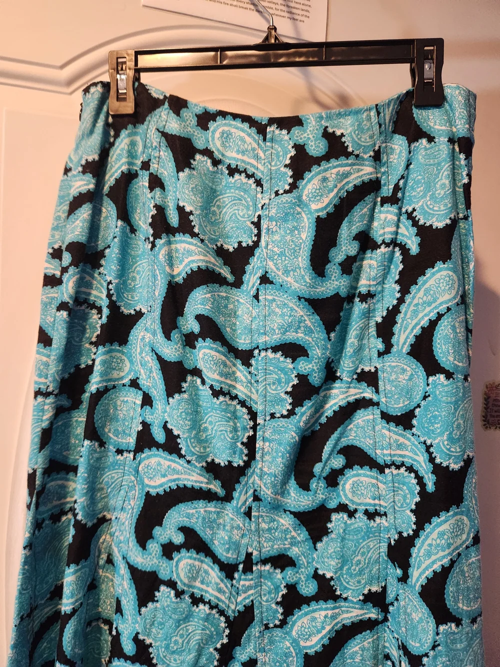 Kim Rogers Black and Turquoise Paisley Boho A-Line Flaring Skirt Womens Size 8